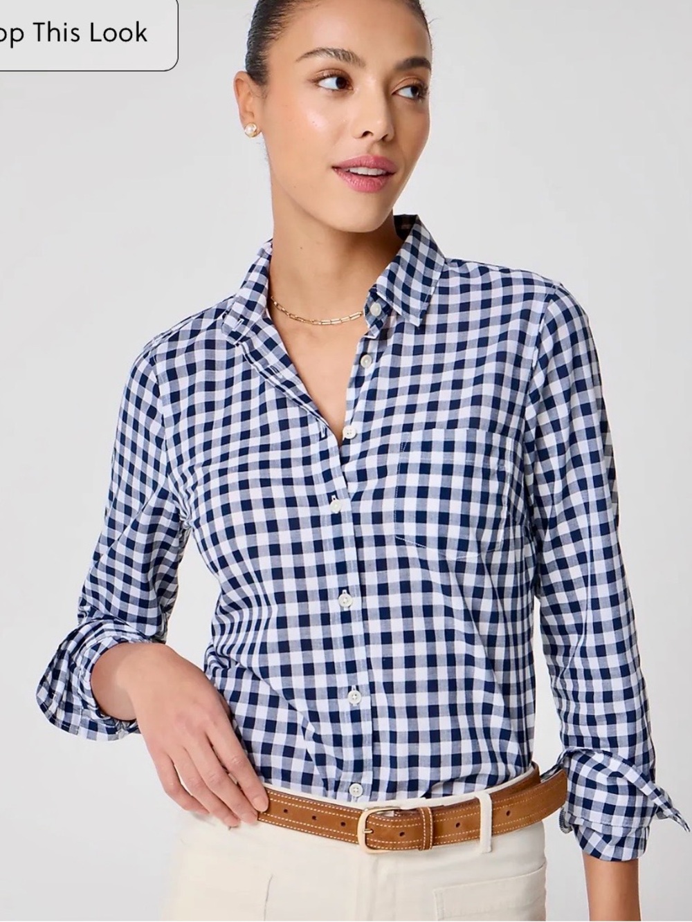 J. Crew XS Navy and White Gingham Shirt